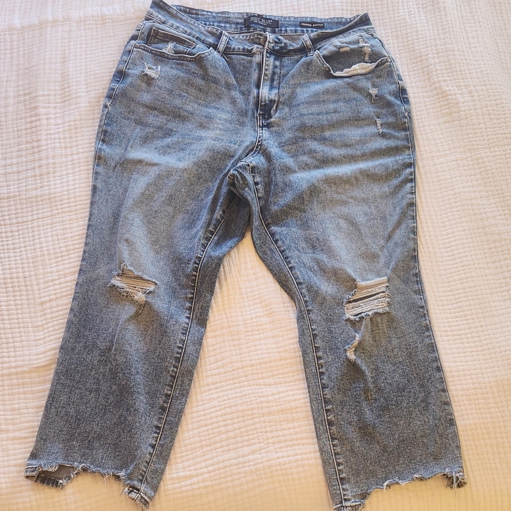 Judy Blue cropped boot cut distressed jeans